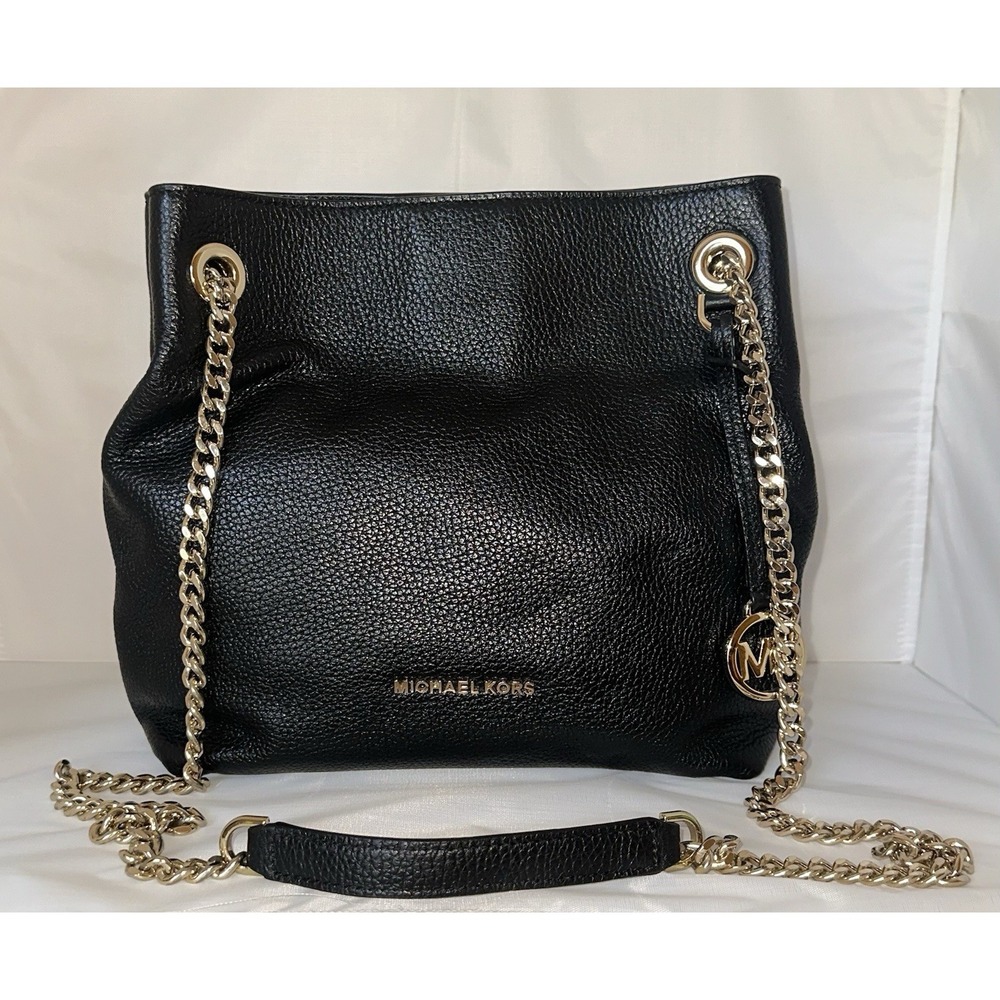 Michael Kors Black Pebbled Leather Shoulder/Crossbody Bag Gold Hardware & Charm - Picture 9 of 9